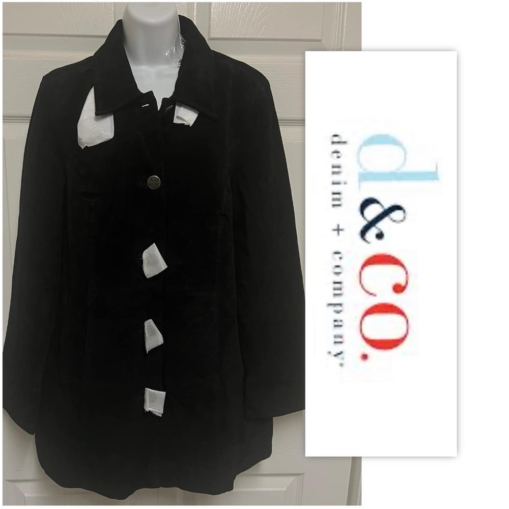 Denim & Company Black Suede Button Up Jacket